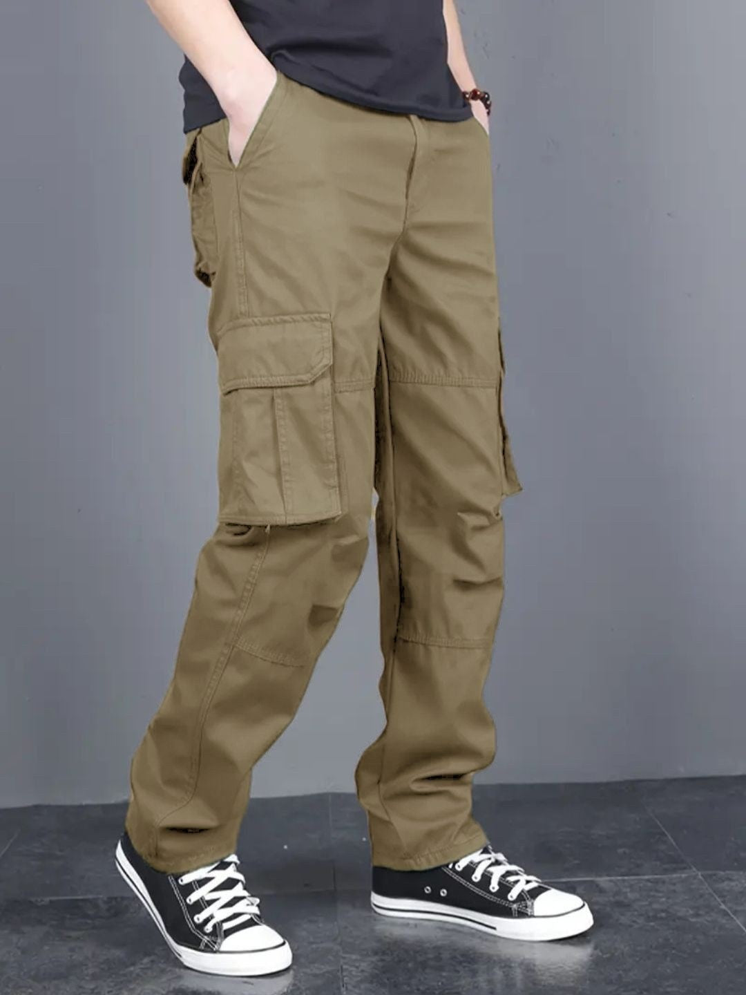 Men's Regular Fit Cotton Cargo Pants - Dark Khaki