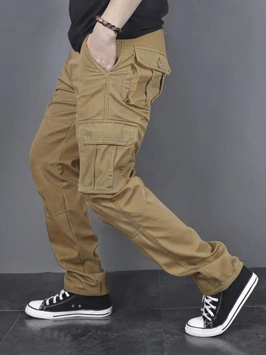 Men's Regular Fit Cotton Cargo Pants -Khaki