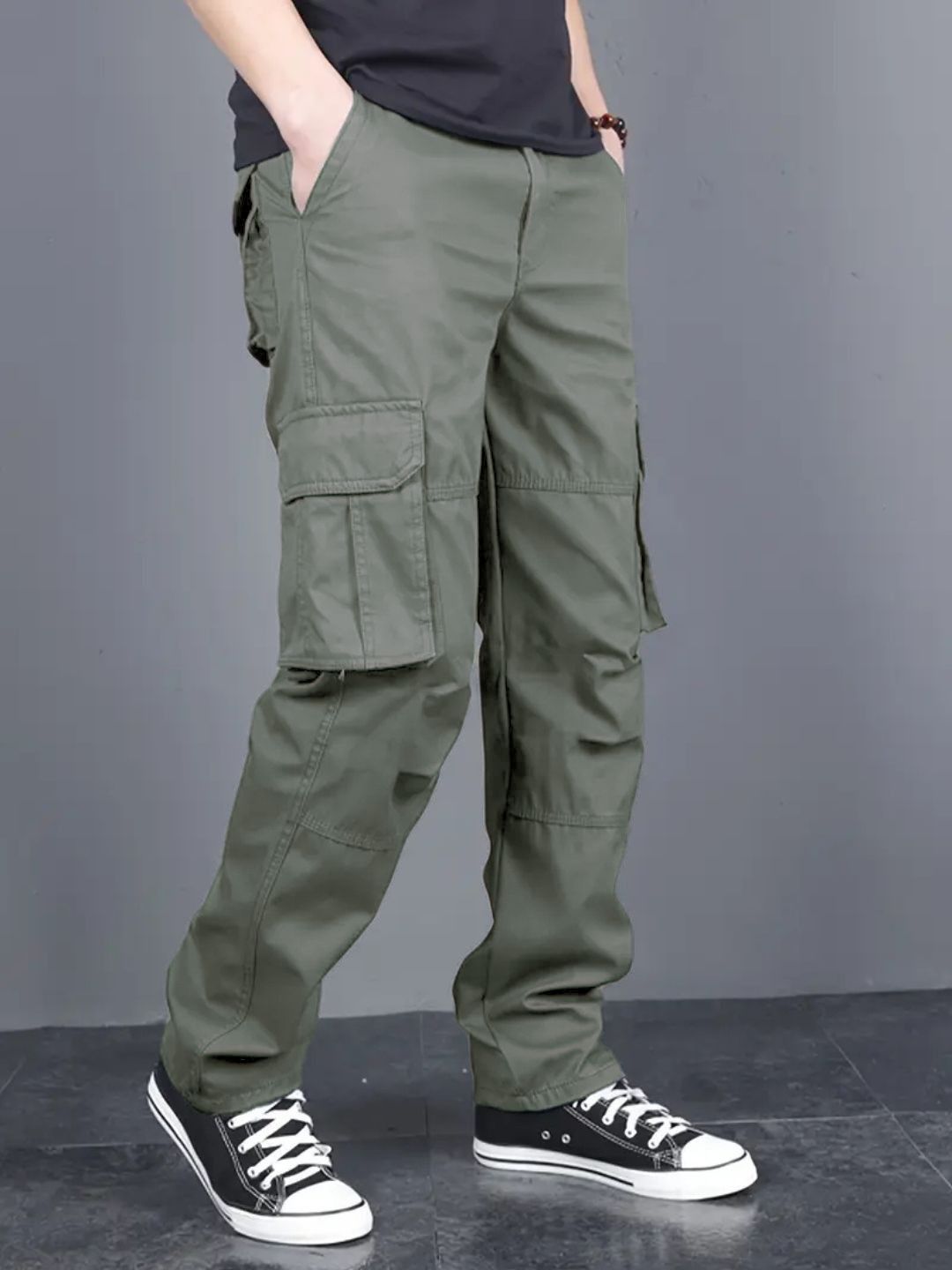 Men's Regular Fit Cotton Cargo Pants - Olive