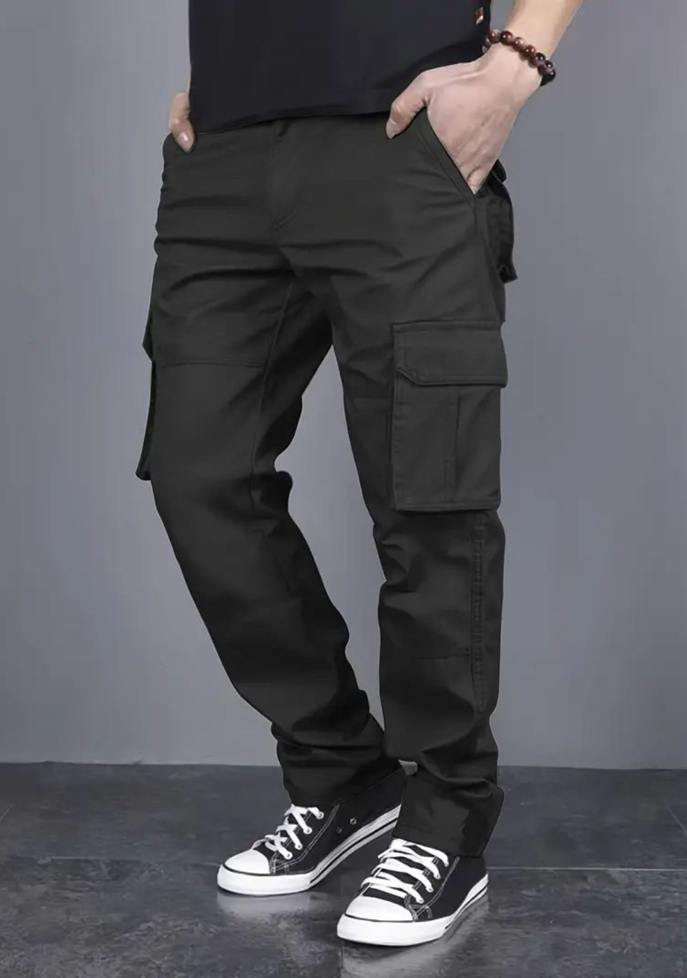 Men's Regular Fit Cotton Cargo Pants - Black