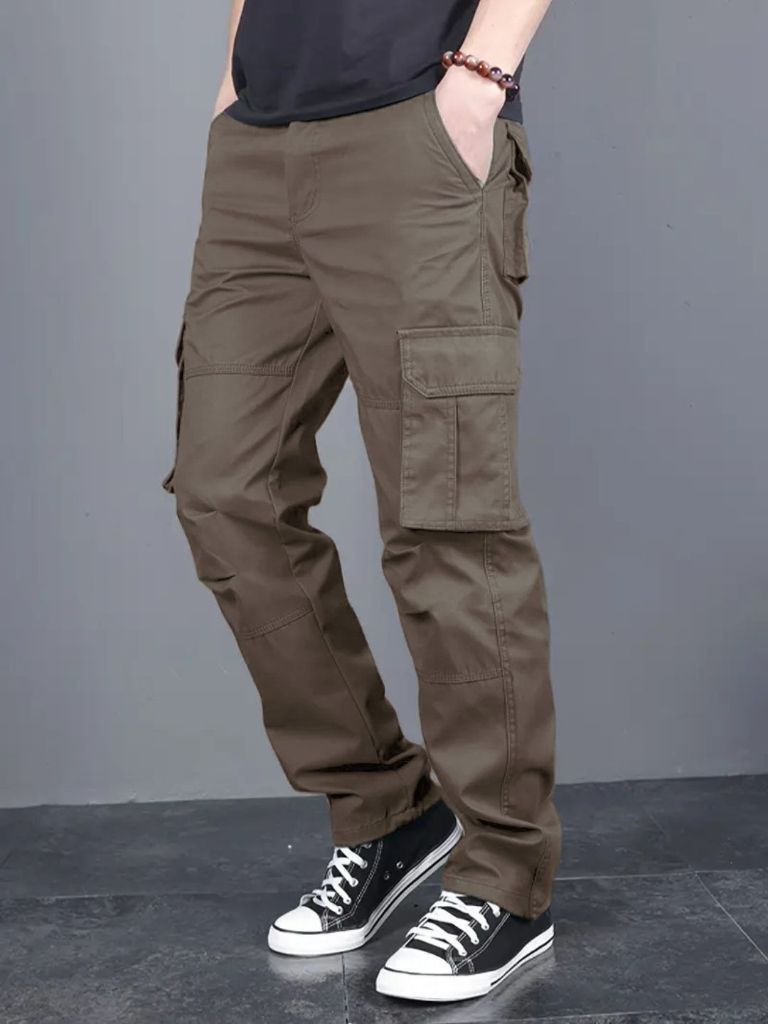Men's Regular Fit Cotton Cargo Pants - Coffee