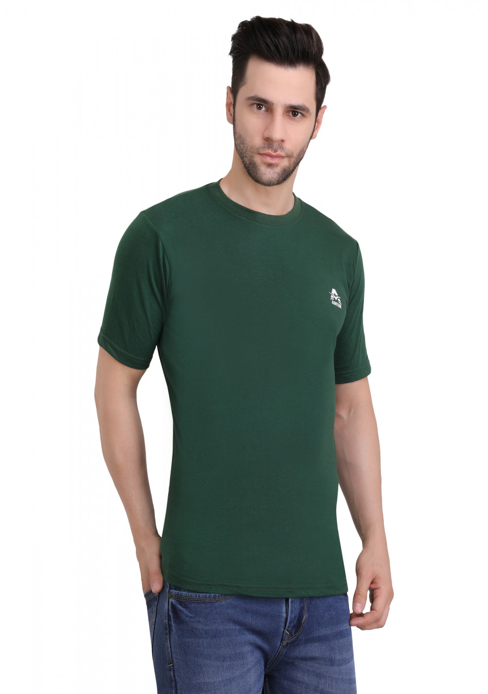 Green Cotton Round Neck T Shirt For Men