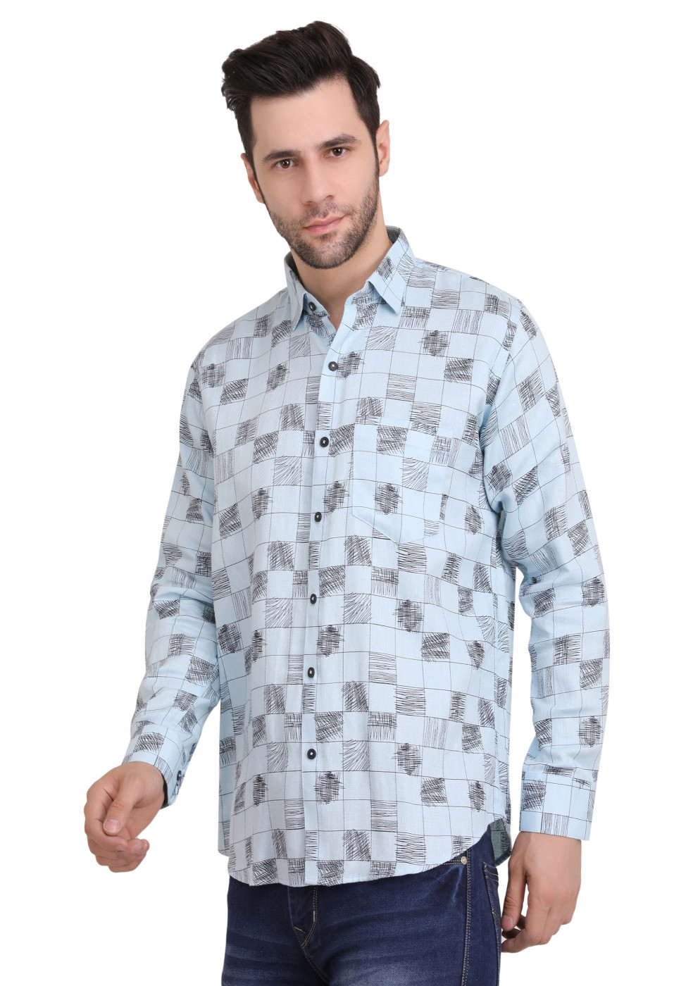Sky Blue Trendy PC Cotton Shirt For Men