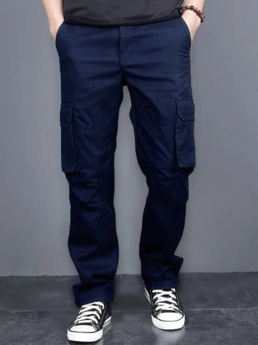 Men's Regular Fit Cotton Cargo Pants - Blue