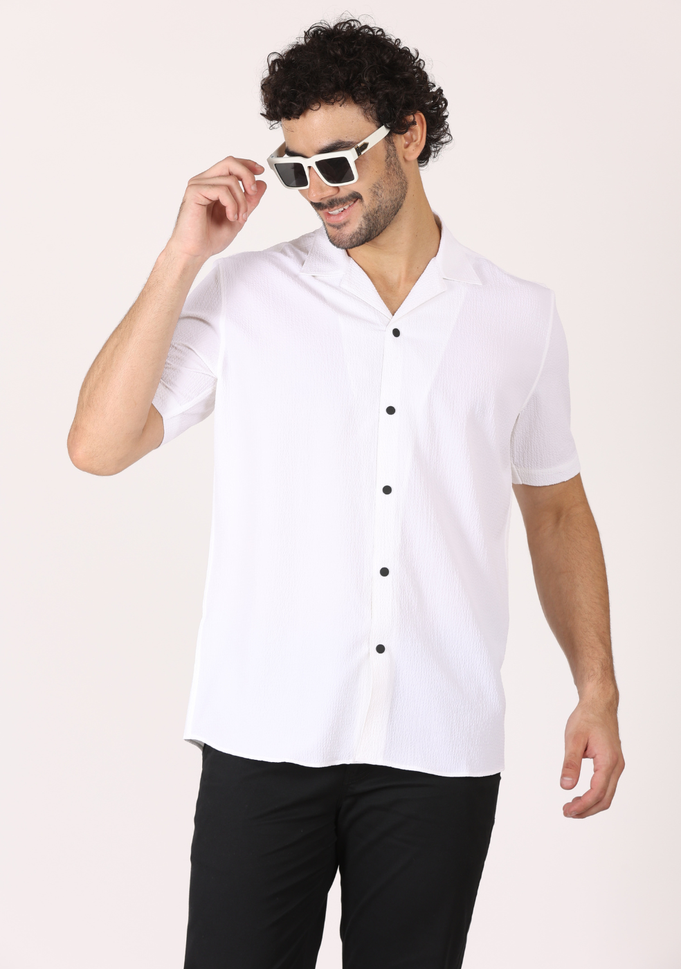 Safari Collar White Shirt For Men