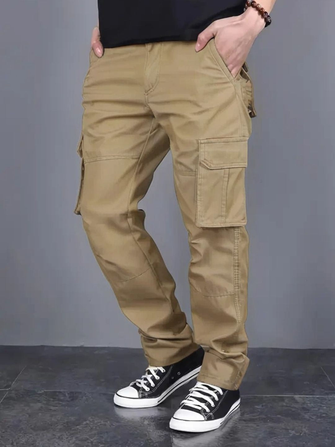 Men's Regular Fit Cotton Cargo Pants -Khaki