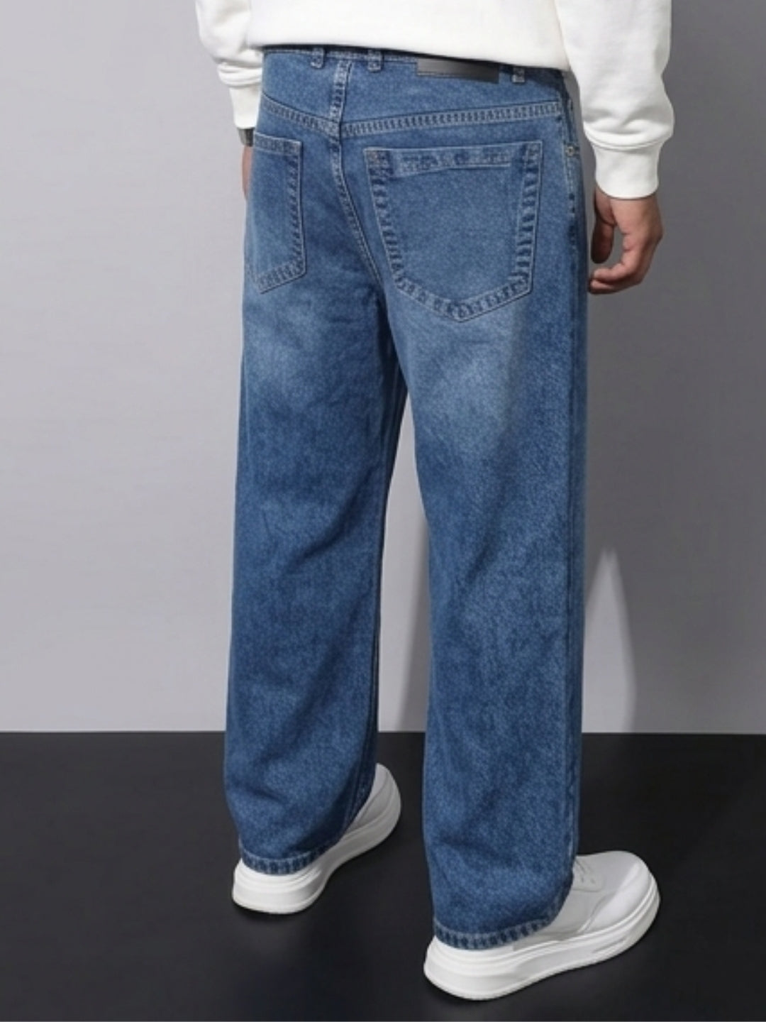 Premium Men’s Lycra Stretch Baggy Whisker Wash Denim Blue