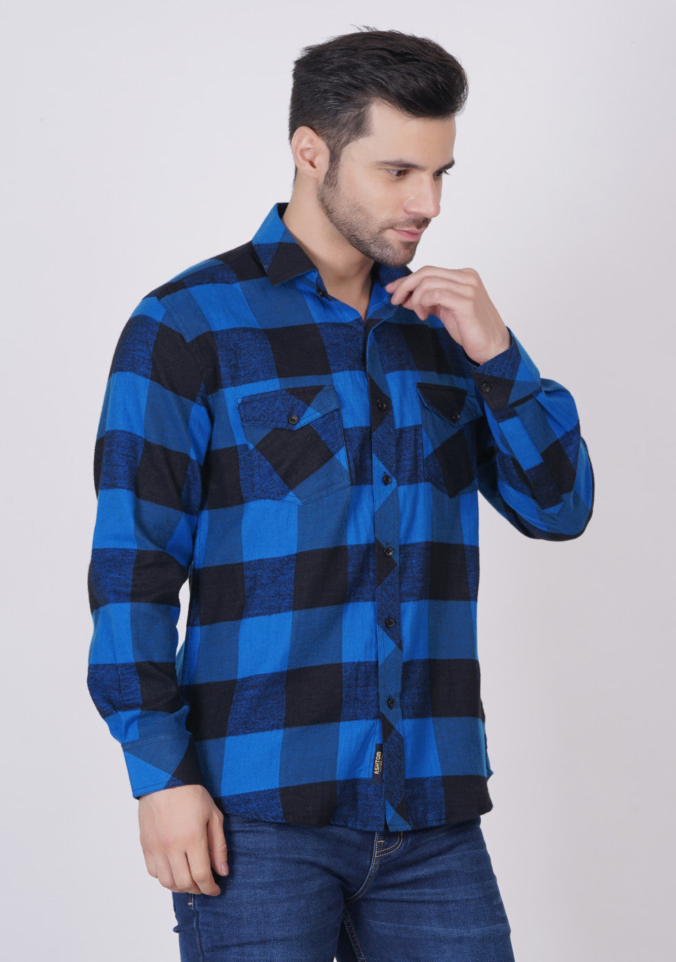 Blue Checked Shirts For Men - ASHTOM