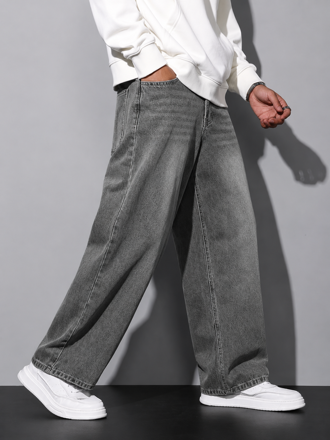 Premium Men’s Lycra Stretch Baggy Whisker Wash Denim