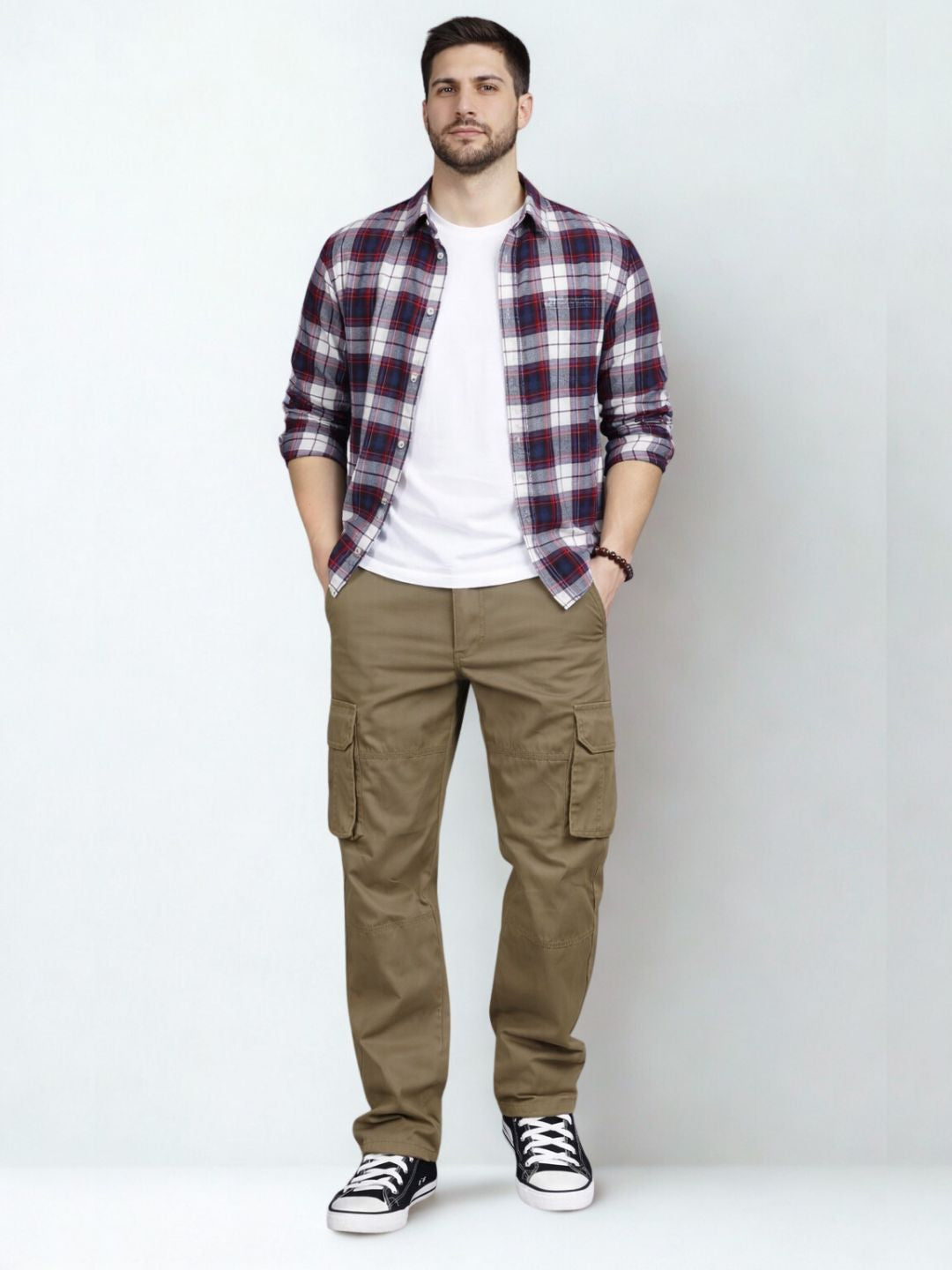 Men's Regular Fit Cotton Cargo Pants - Dark Khaki