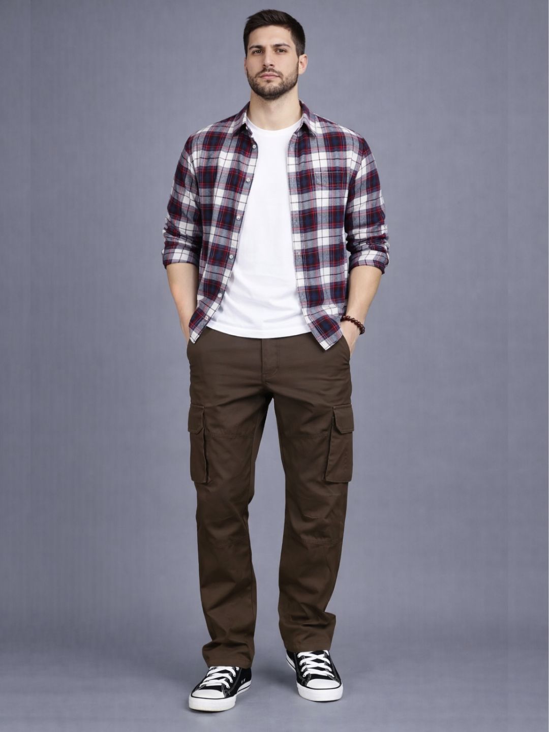 Men's Regular Fit Cotton Cargo Pants - Coffee
