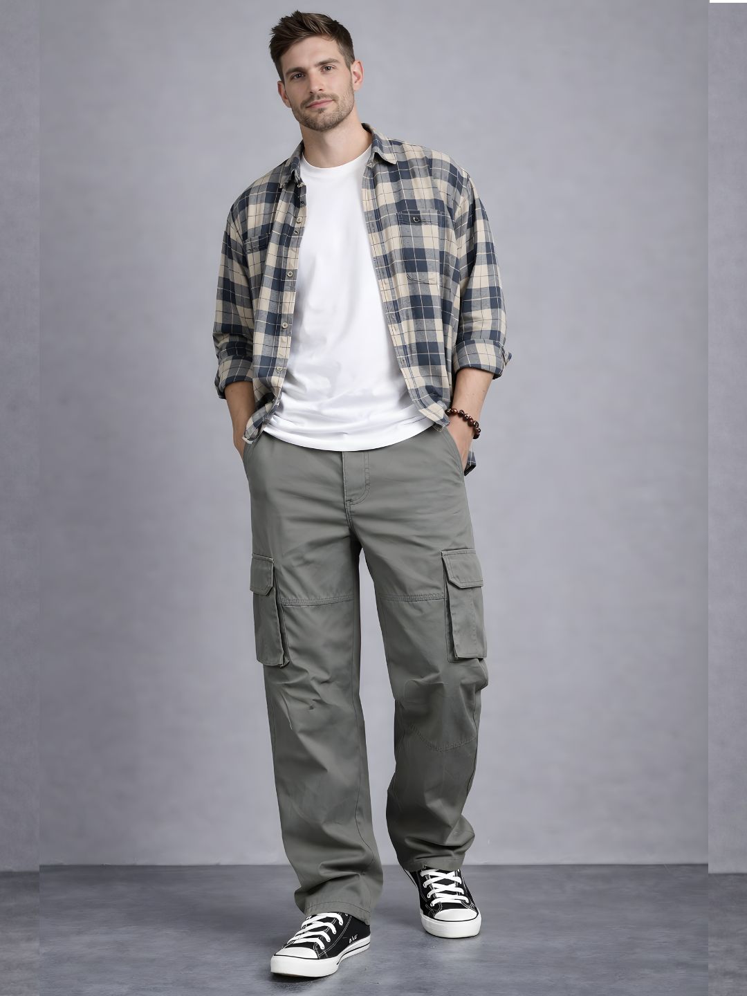 Men's Regular Fit Cotton Cargo Pants - MGray