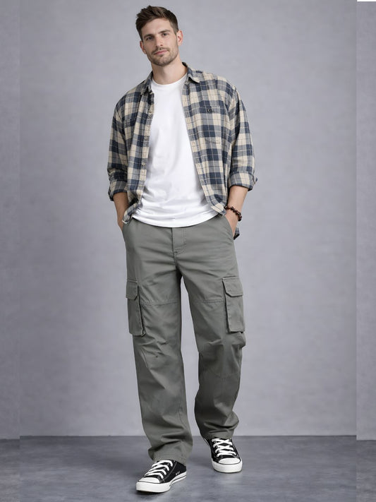 Men's Regular Fit Cotton Cargo Pants - MGray