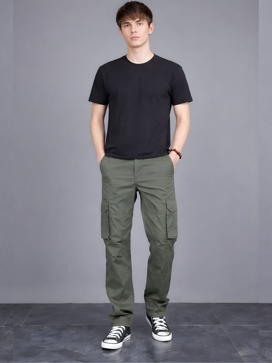Men's Regular Fit Cotton Cargo Pants - Olive