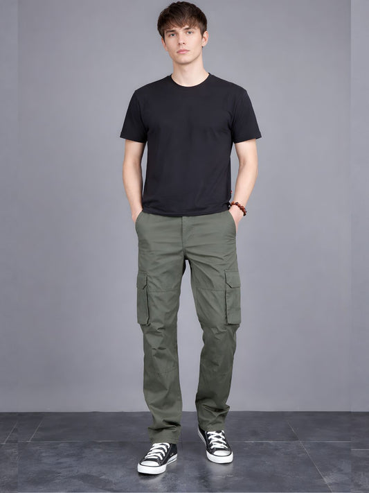 Men's Regular Fit Cotton Cargo Pants - Olive