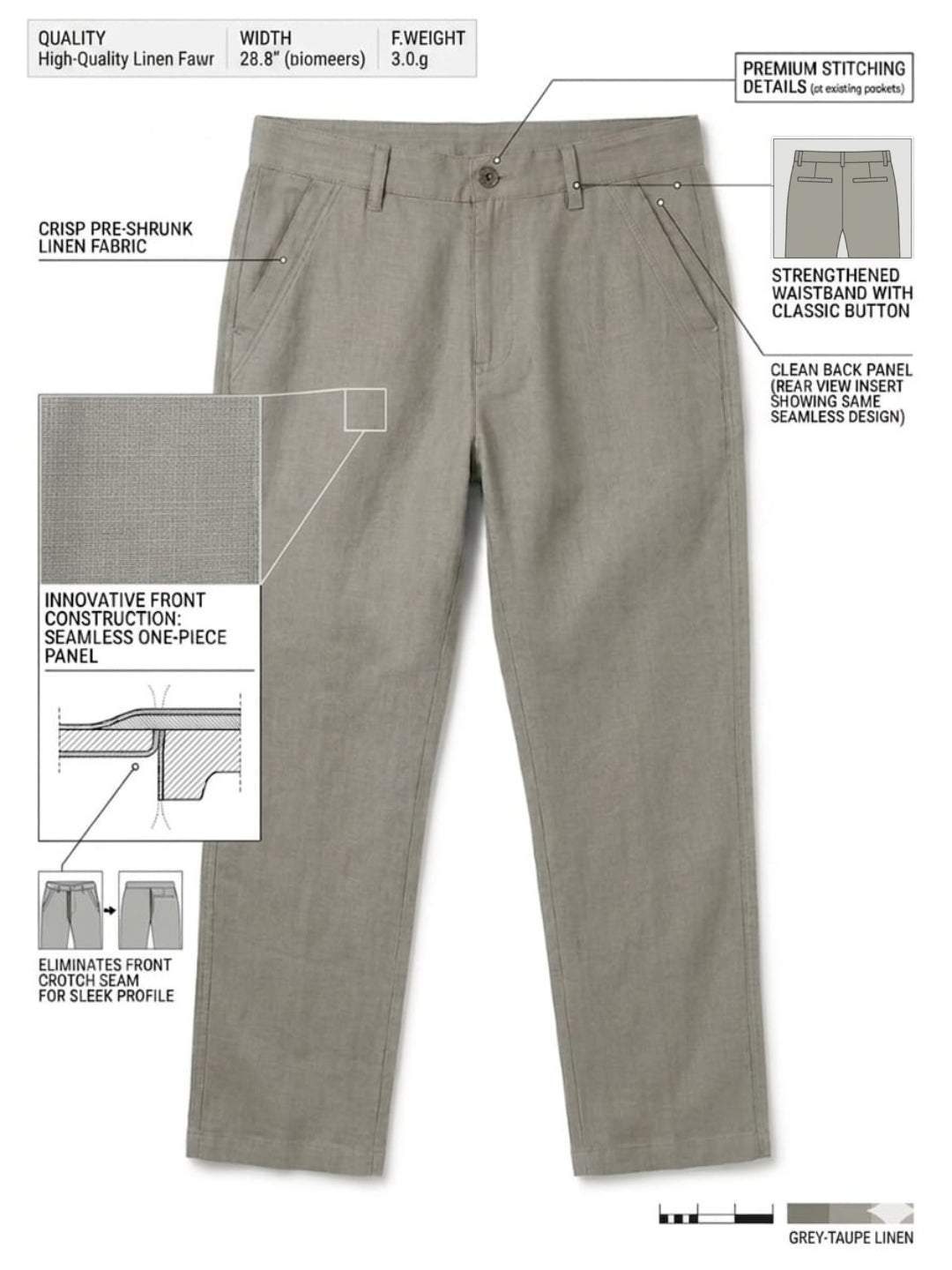 Premium Linen Cargo Pants for Men - LGray