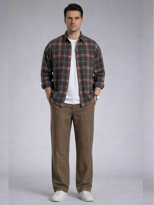 Premium Linen Cargo Pants for Men - BROWN