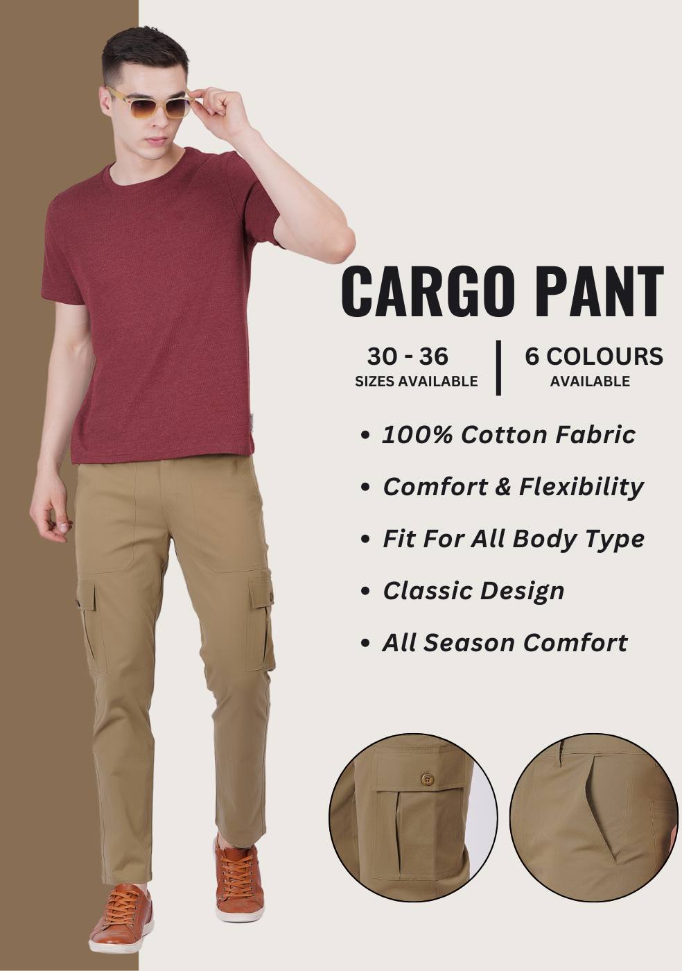 Men Regular fit Cargo Pant With Cross Pocket