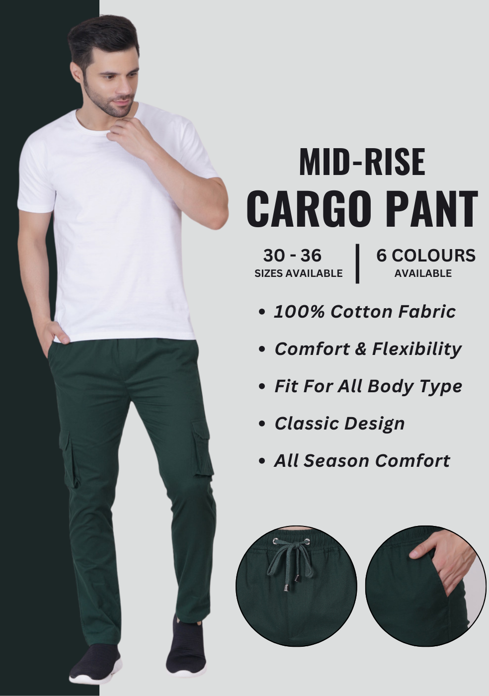 Men Mid-Rise Relaxed Fit Cargo Pants - ASHTOM